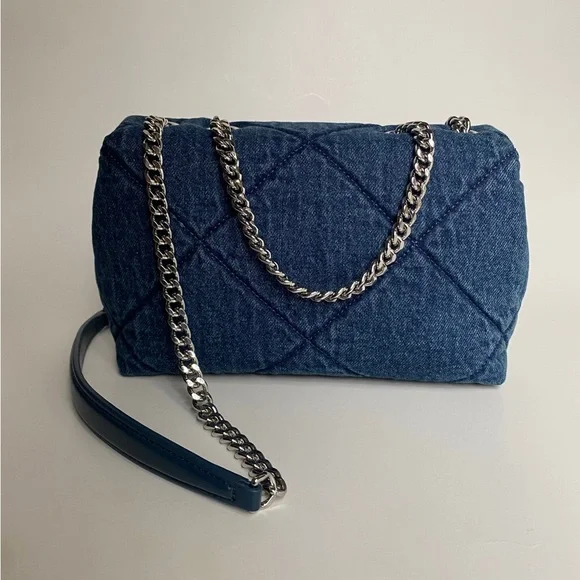 Tory Burch Quilted Denim Chain Shoulder Bag in Blue NEW - Picture 7 of 7